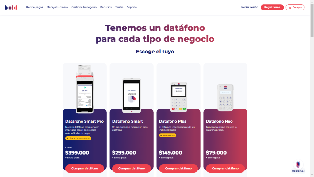 Srvicios financieros de Bold -Tipos de datáfonos Bold